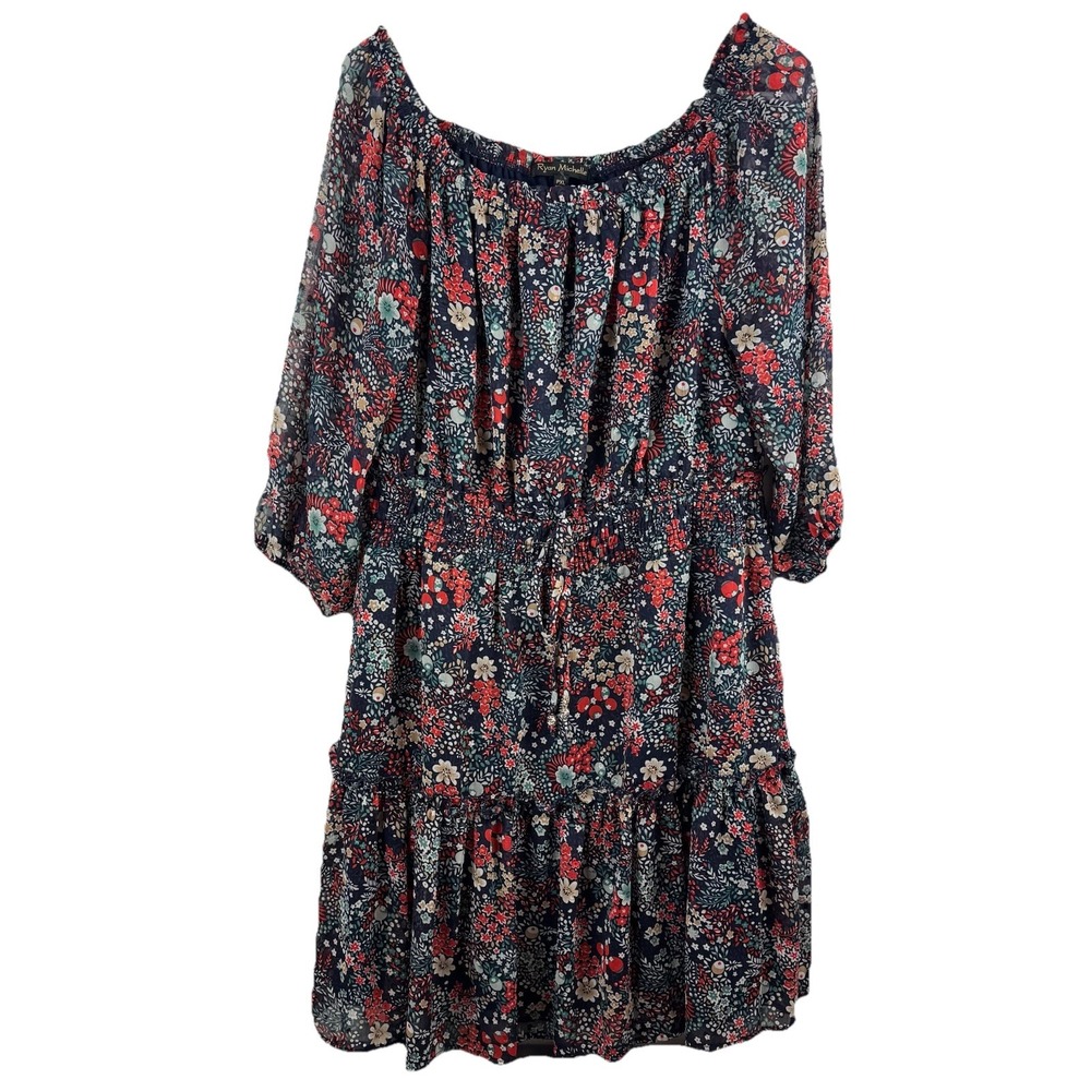 RYAN MICHELLE Womens Off Shoulder Drawstring waist Sheer‎ BOHO Dress - PXL